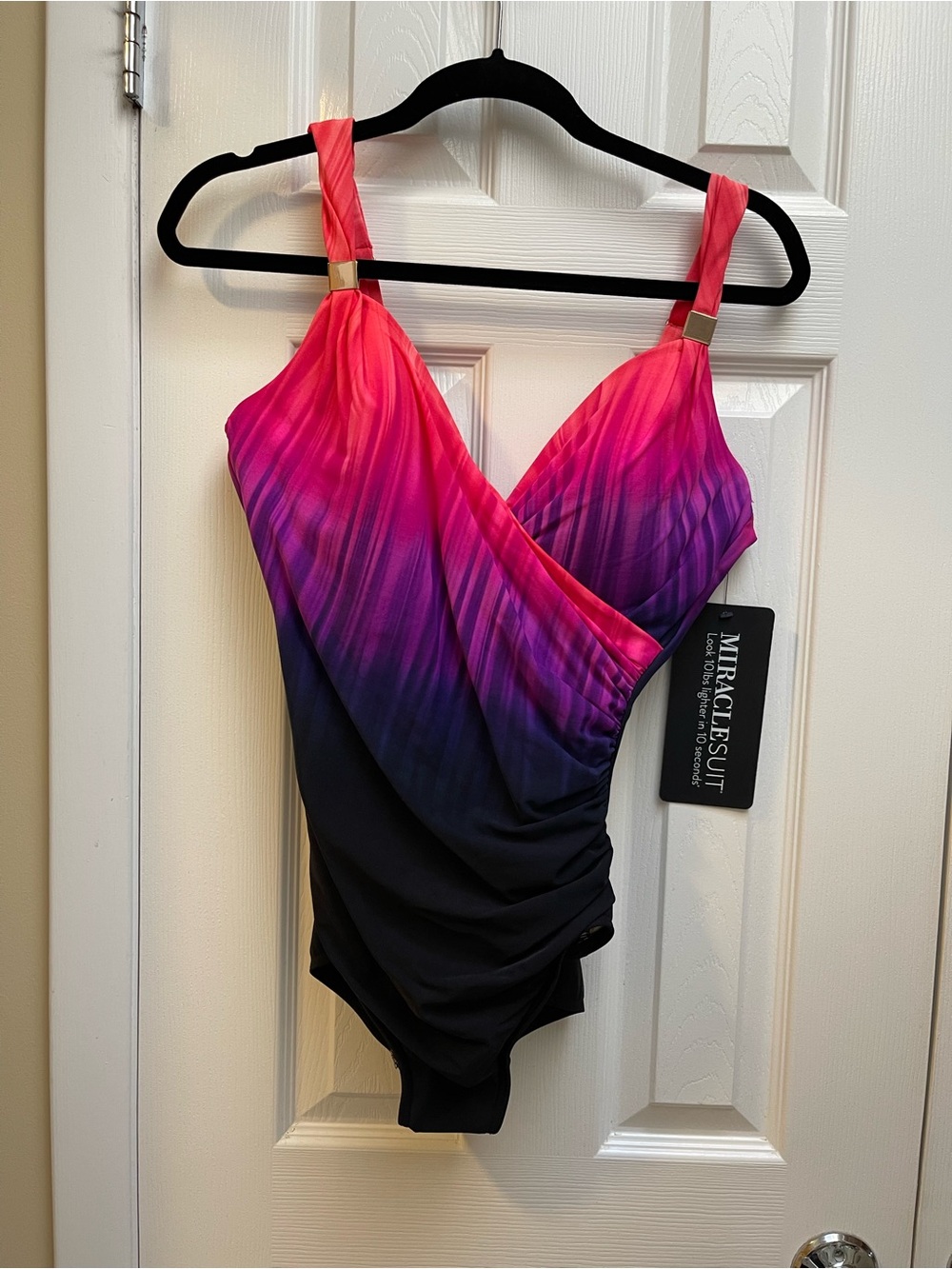 Miraclesuit Ombre One-Piece Swimsuit in Pink, Purple & Black Size 12. NWT